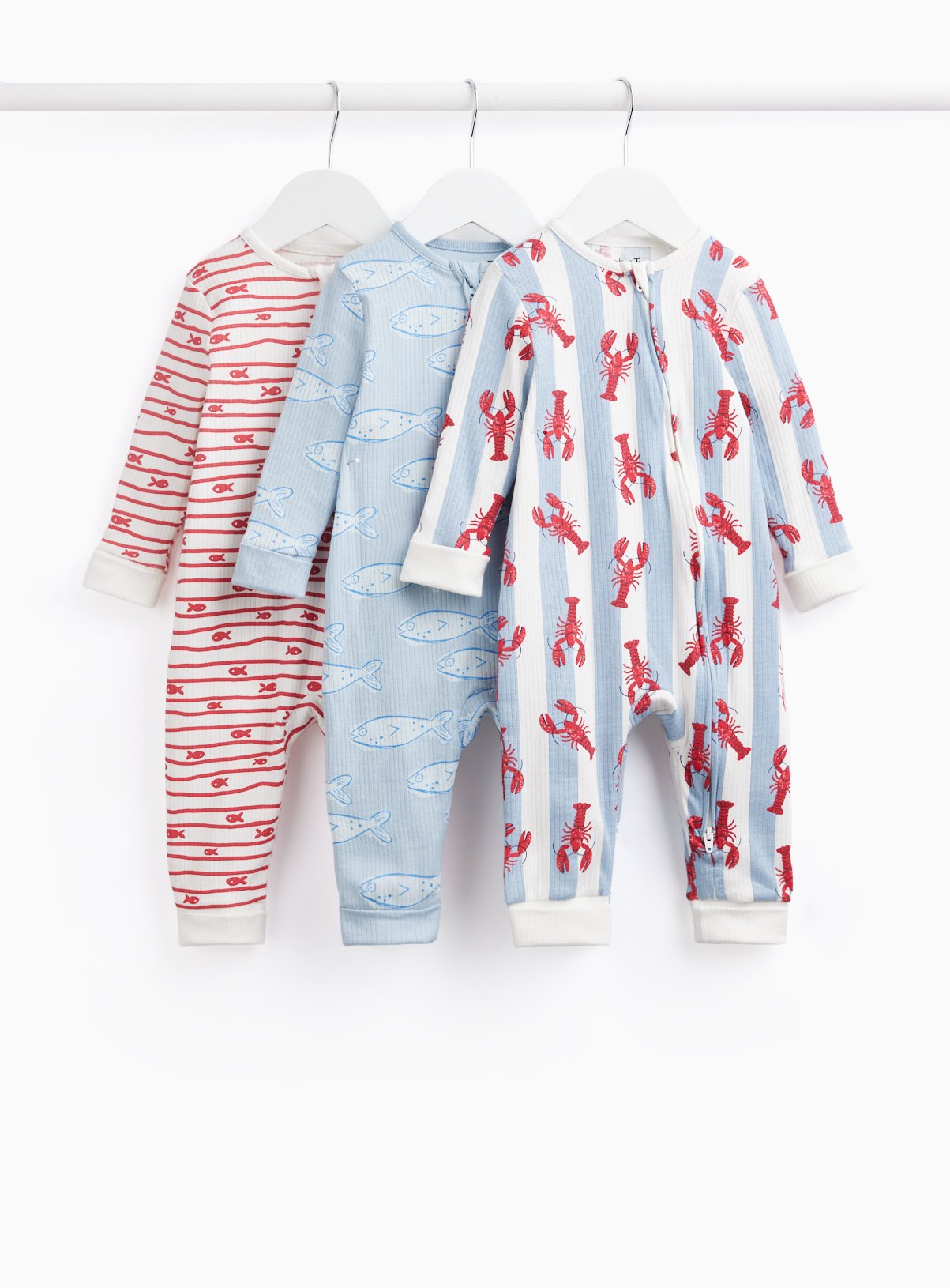 Sea Life Print Sleepsuits 3 Pack Up to 1 mth - Image 1 thumbnail